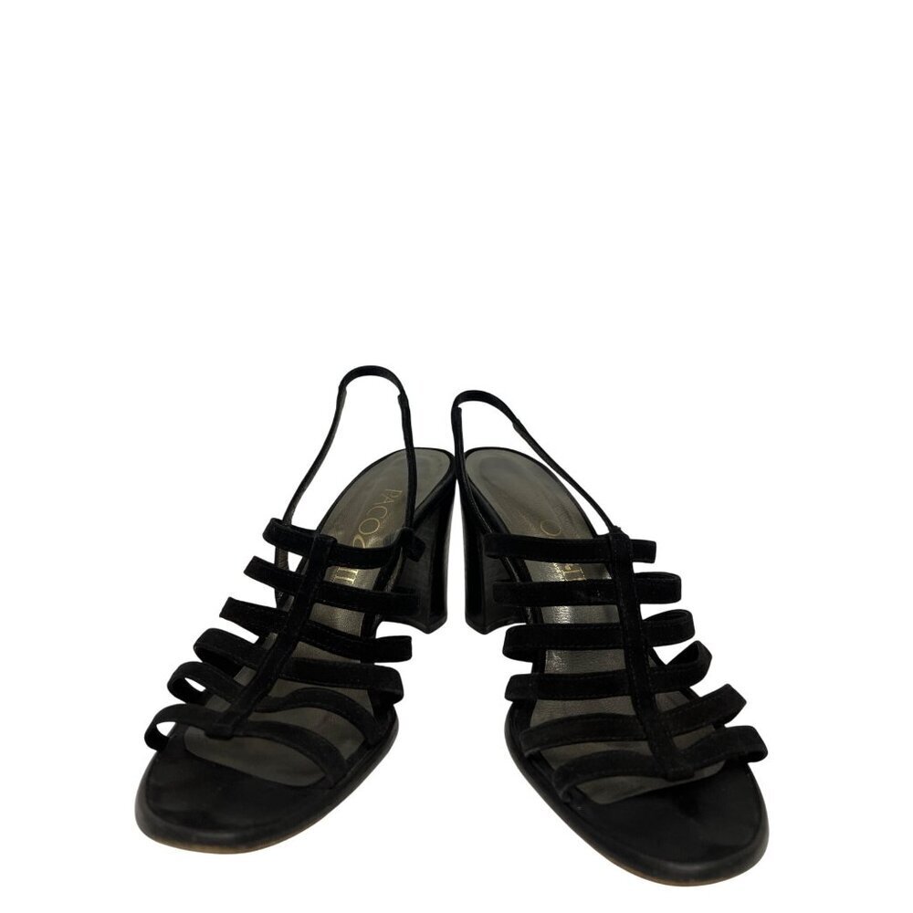 Paco Gil Women's Shoes Slingback Strappy Heel Sandal Black Suede Size 6.5
